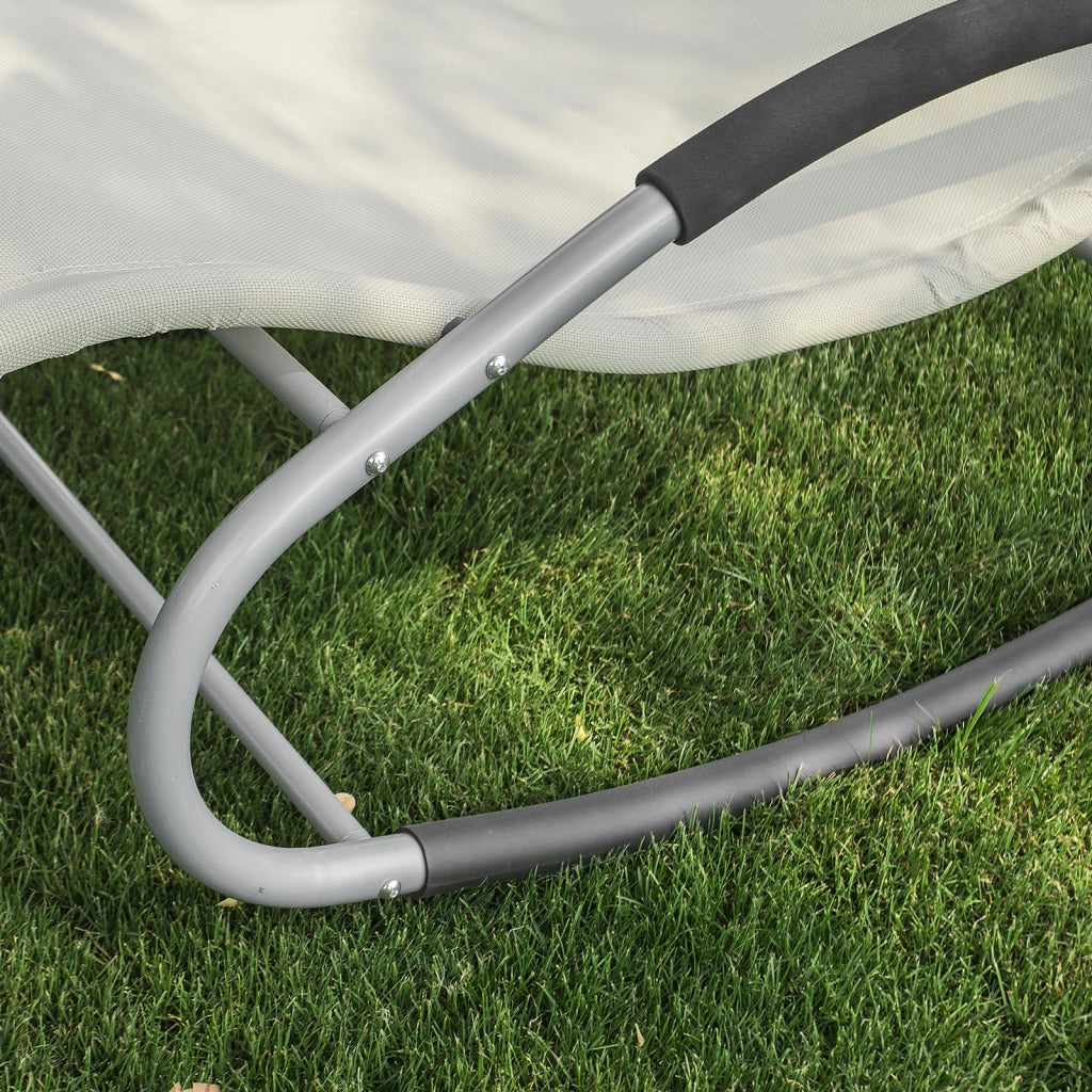 SoBuy Lettino Sdraio da Giardino a Dondolo - Sedia a Dondolo da Esterno in Textilene Beige con Telaio in Metallo, 150x63x87cm, Lettino Prendisole per Terrazza, Piscina, Patio, OGS28-MI