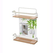 Mensola Rettangolare per Bagno in Acciaio Colore Bianco Opaco 2 ripiani Bambù 26,5x10x36H cm
