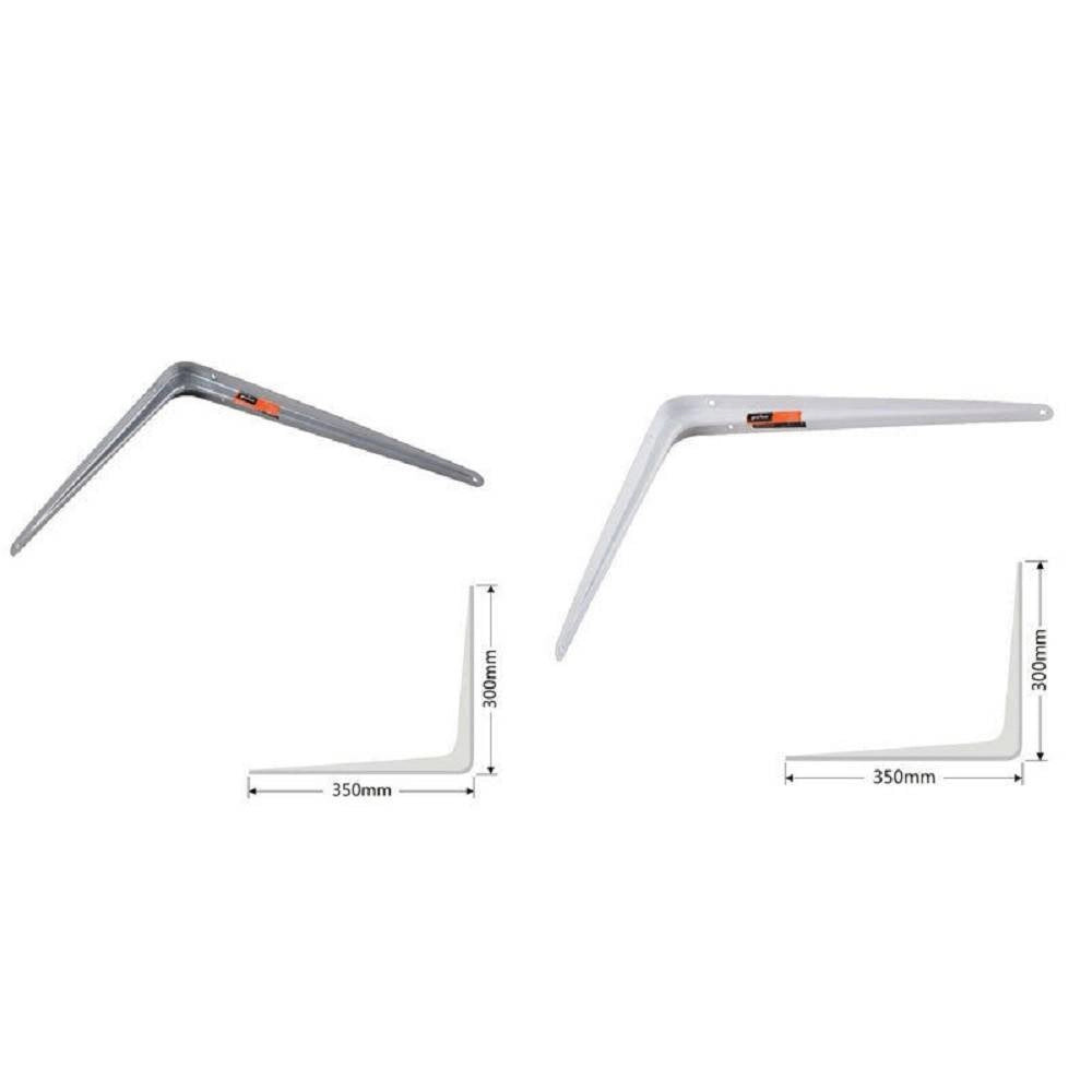 Trade Shop - Staffe Angolari 2pz Supporto Staffa Angolare Reggimensole 300x350mm Bianco Grigio -