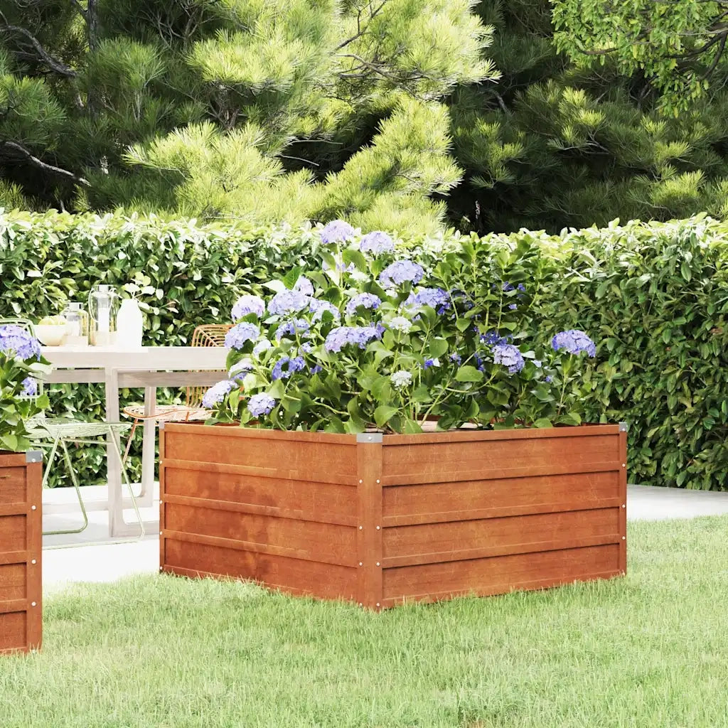 Fioriere | Cassetta per fiori | Letto Rialzato da Giardino Ruggine 100x100x45 cm Acciaio Corten