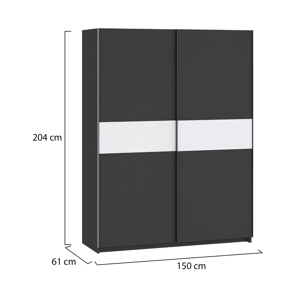Armadio Camera da Letto Manita, Guardaroba 2 Ante 2 Ripiani, 150x204h cm Nero Antracite
