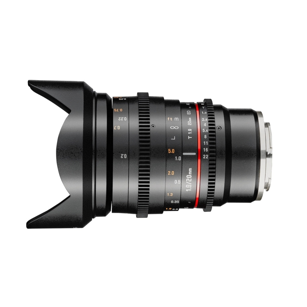 MF 20mm T1.9 Video DSLR per Nikon F - ultra grandangolare 94,8°, formato pieno, eccellente qualità dell'immagine, apertura e messa a fuoco manuali, inclusa borsa e paraluce