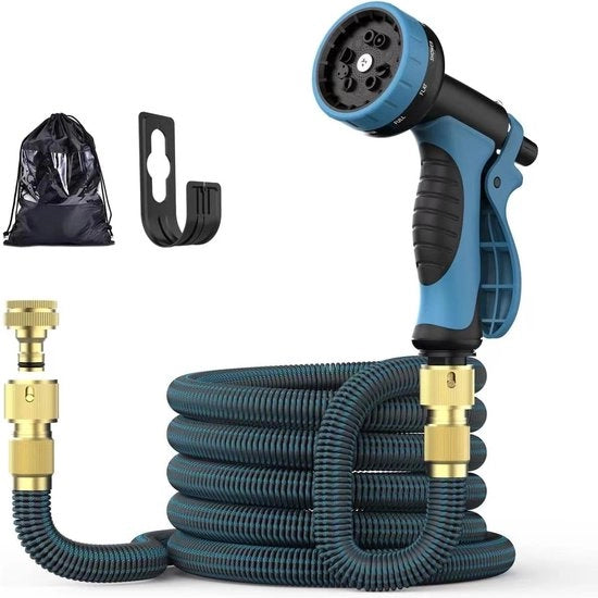 Serpentino da giardino, estensibile a 15 m, tubo da giardino estensibile con 10 modalità di getto pistola idraulica estensibile tubo pistola per giardino