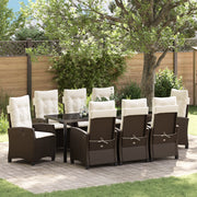 Set da Pranzo da Giardino 9 Pezzi con Cuscini Rattan Polare Marrone