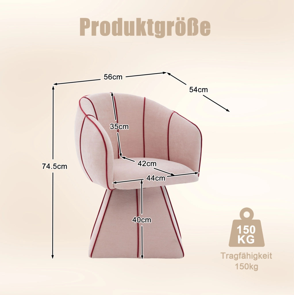 Poltrona girevole 360° in chenille rosa; 56x54x74;5 cm; con schienale alto