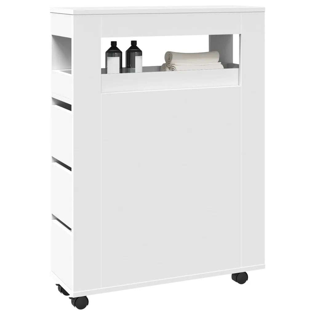 vidaXL Mobile da Bagno Stretto con Ruote Bianco in Truciolato
