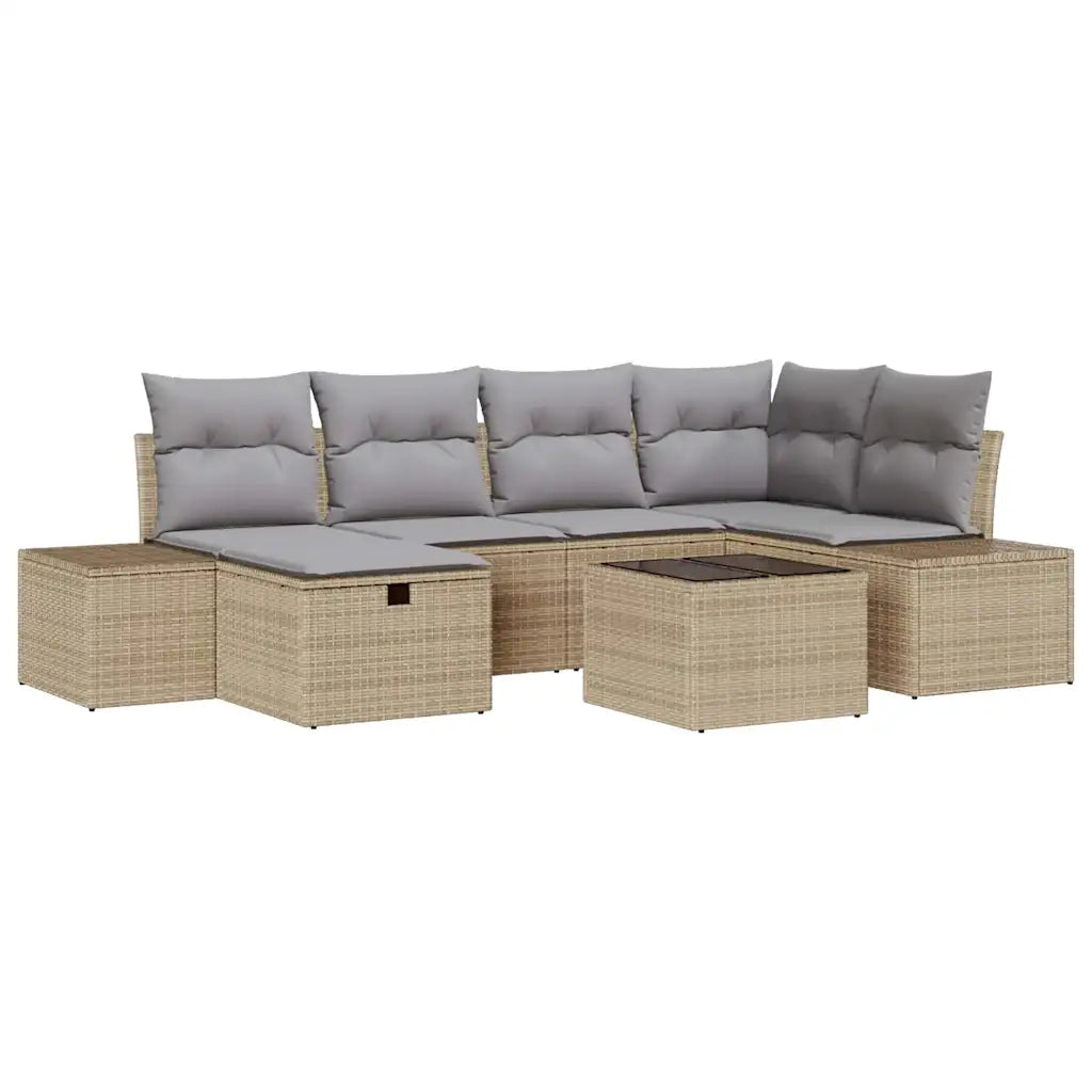 Set Divano da Giardino con cuscino 7 pcs Beige polyrattan 3359389