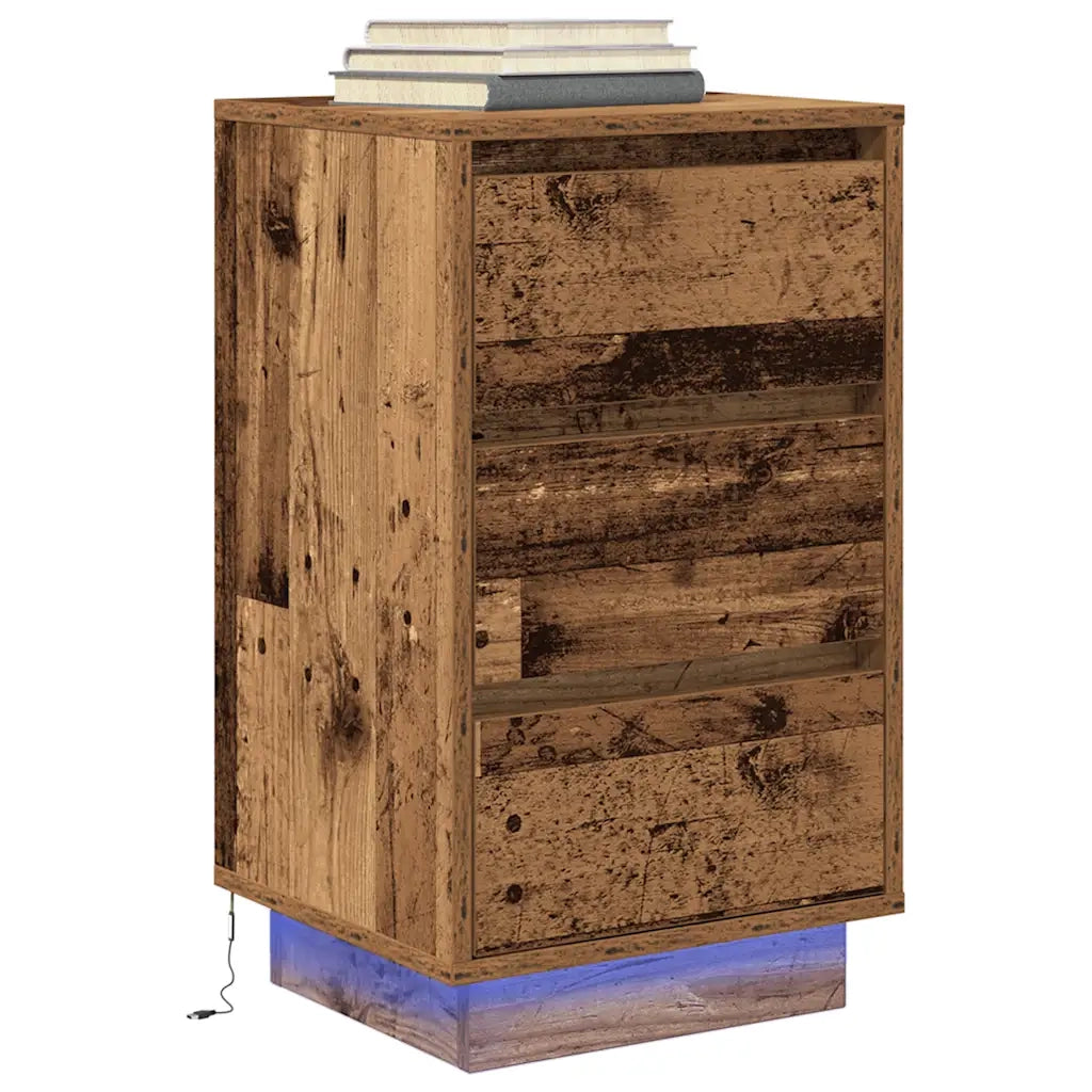vidaXL Comodino con Luci LED Legno Antico 38x34x65 cm