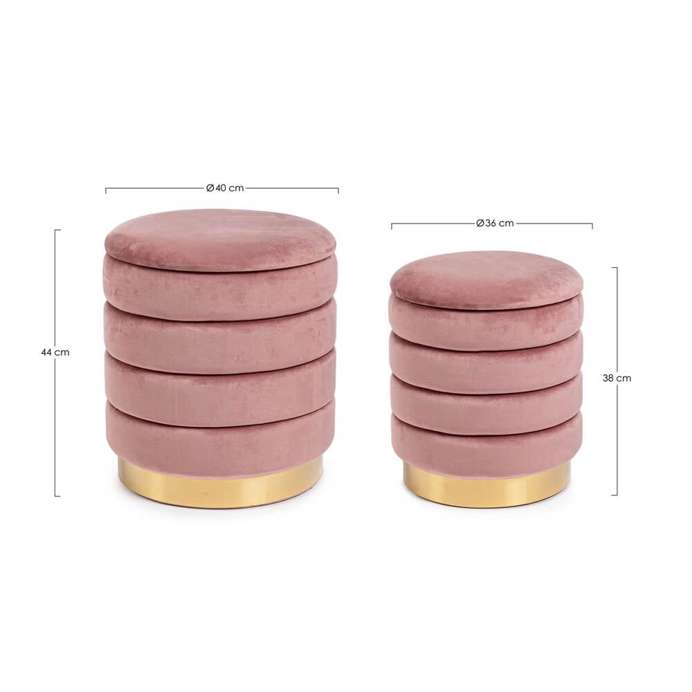 Set di 2 Pouf Contenitore Rotondi in Velluto con Base Dorata - TINI