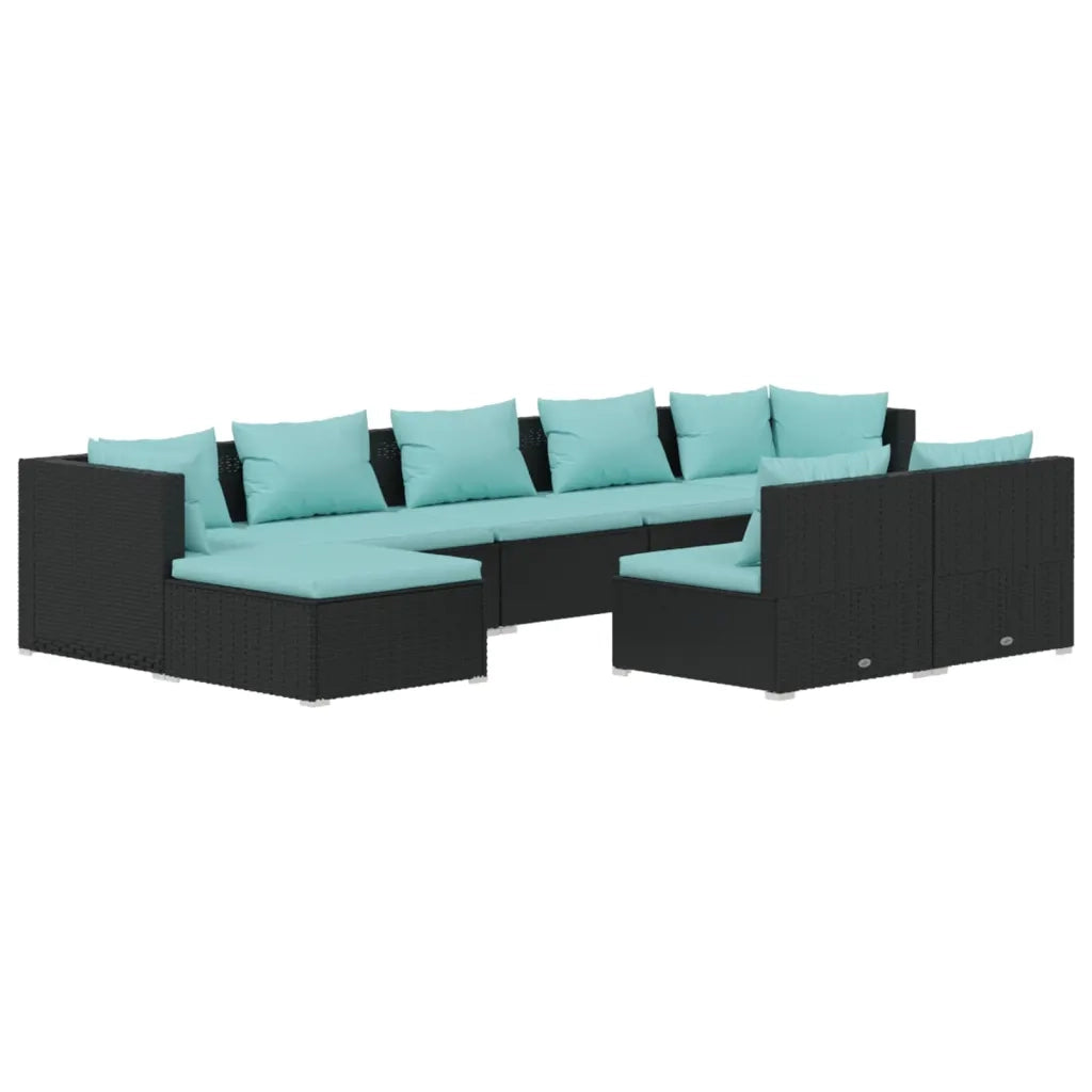 Set Divani da Giardino 9 pz con Cuscini in Polyrattan Nero cod mxl 31465