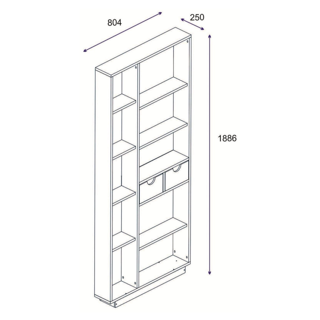 Biblioteca Imer, Libreria 8 Ripiani, 80x25x189h cm Bianco Rovere