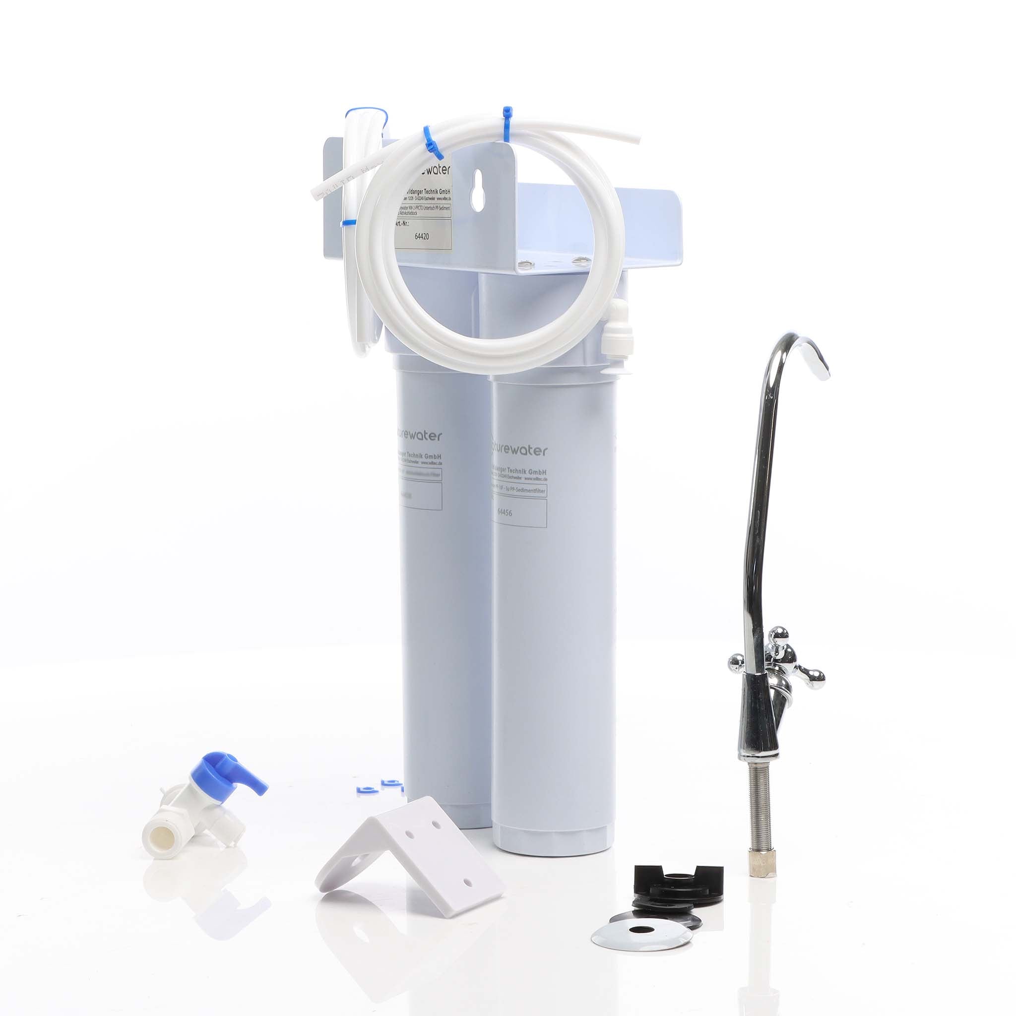 Naturewater Filtro acqua NW-2-PPUF, Sistema di filtrazione a 2 livelli con cartucce, montaggio a parete