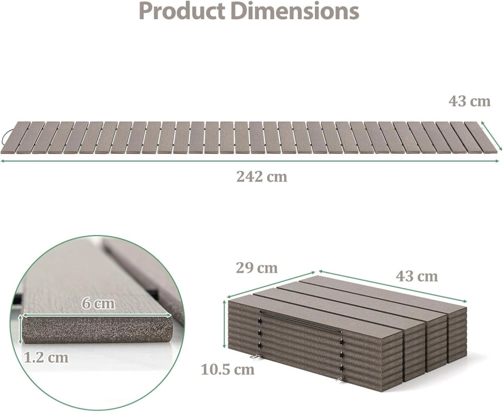 Passerella da Giardino Pieghevole 242 x 43 cm, Sentiero da Prato in HDPE con Cavi in Acciaio, Percorso da Prato Antiscivolo per Cortile e Spiaggia, Grigio