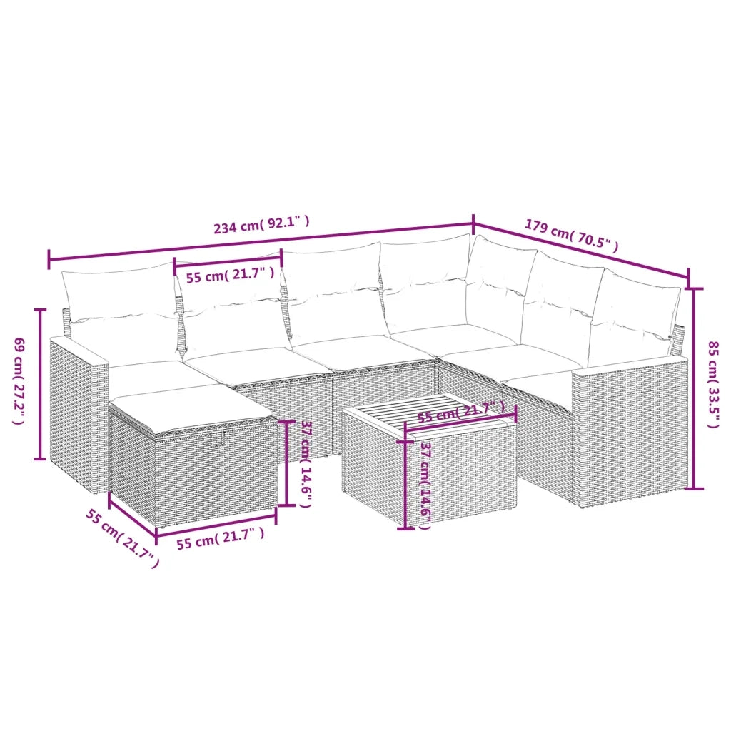 Set Divano da Giardino 8 pz con Cuscini Beige in Polyrattan 3265335