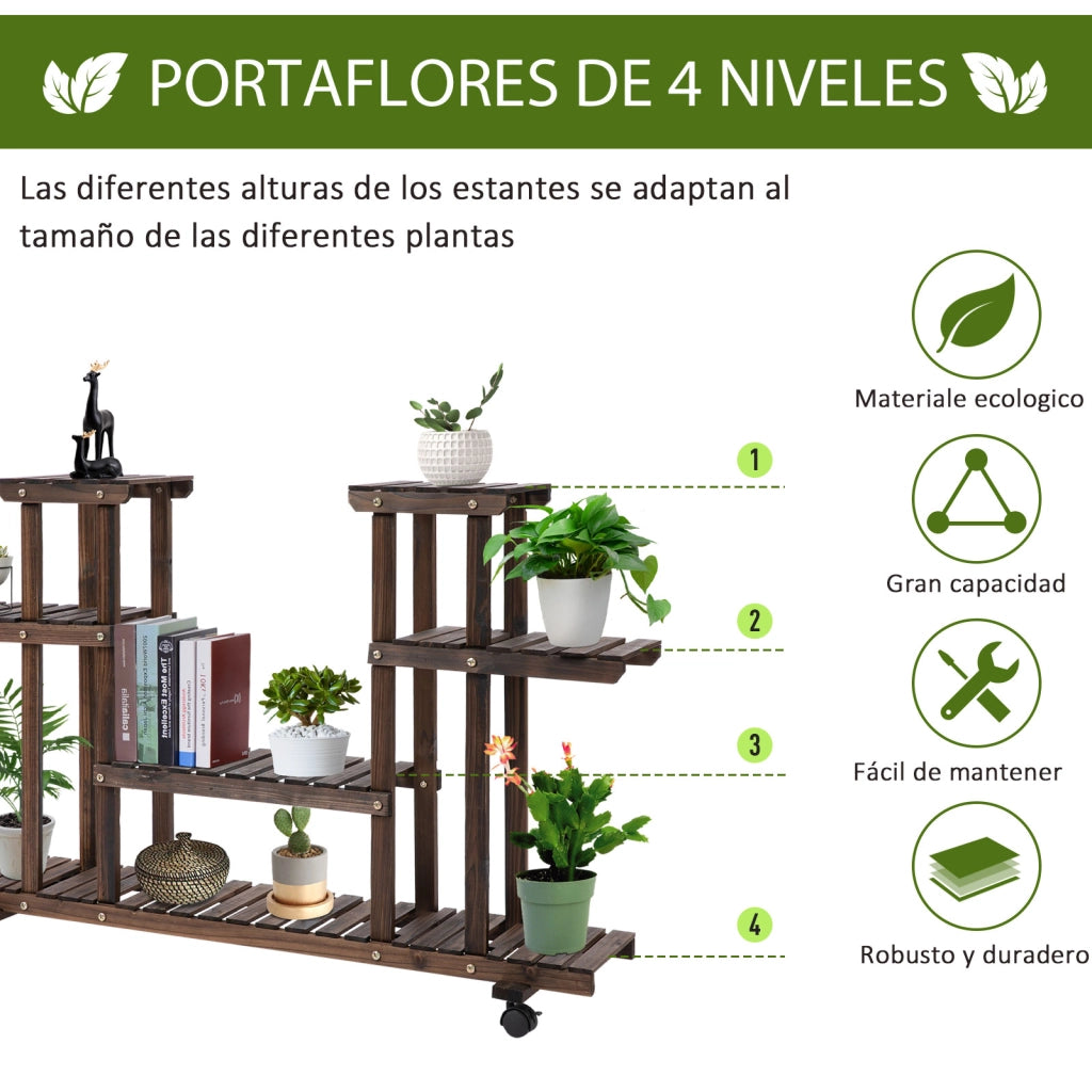Portapiante a 4 Livelli con Ruote ¨C zephmum ¨C Marrone 123.5x33x80 cm