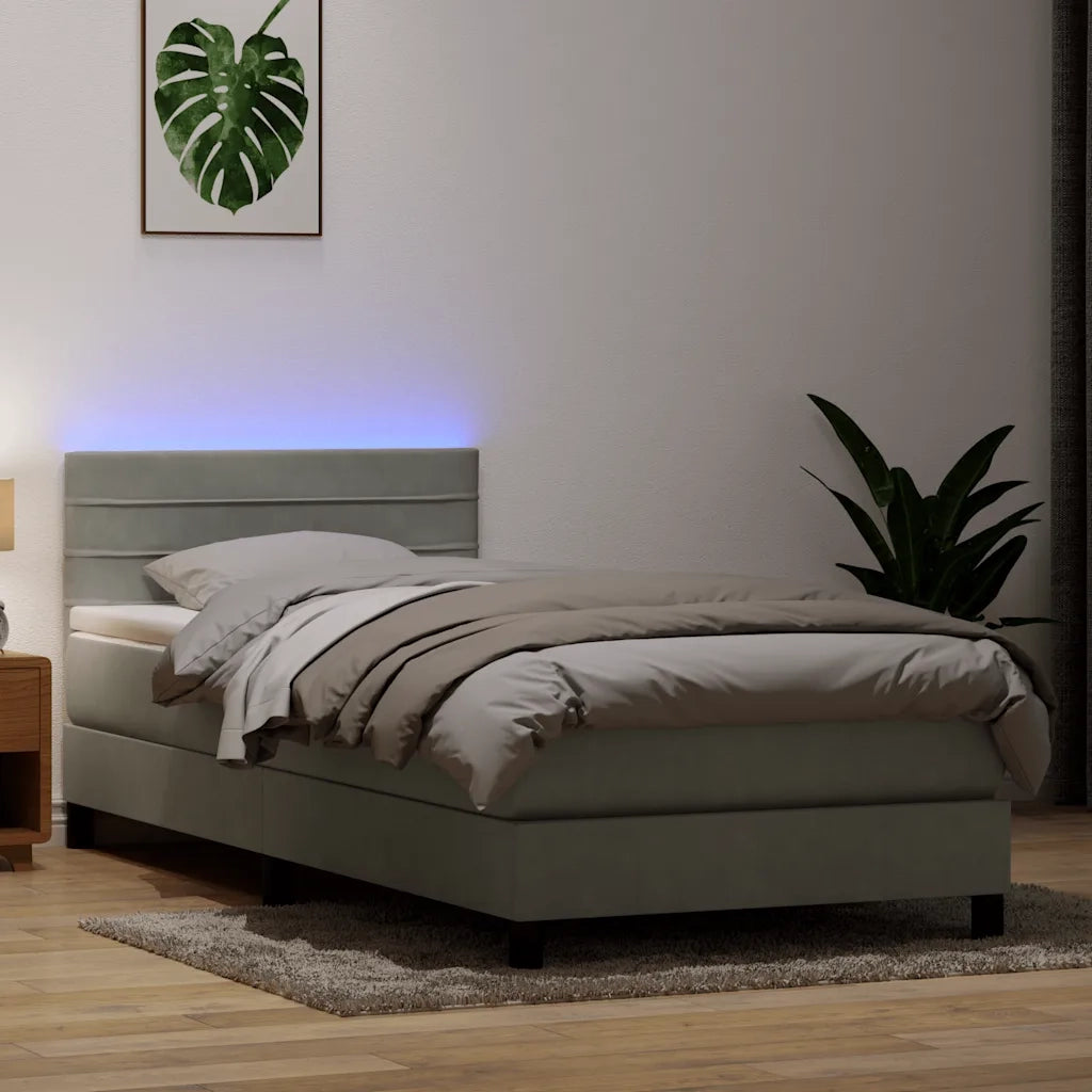 Letto a Molle con Materasso e LED grigio chiaro 90x210 cm Velluto 3316959