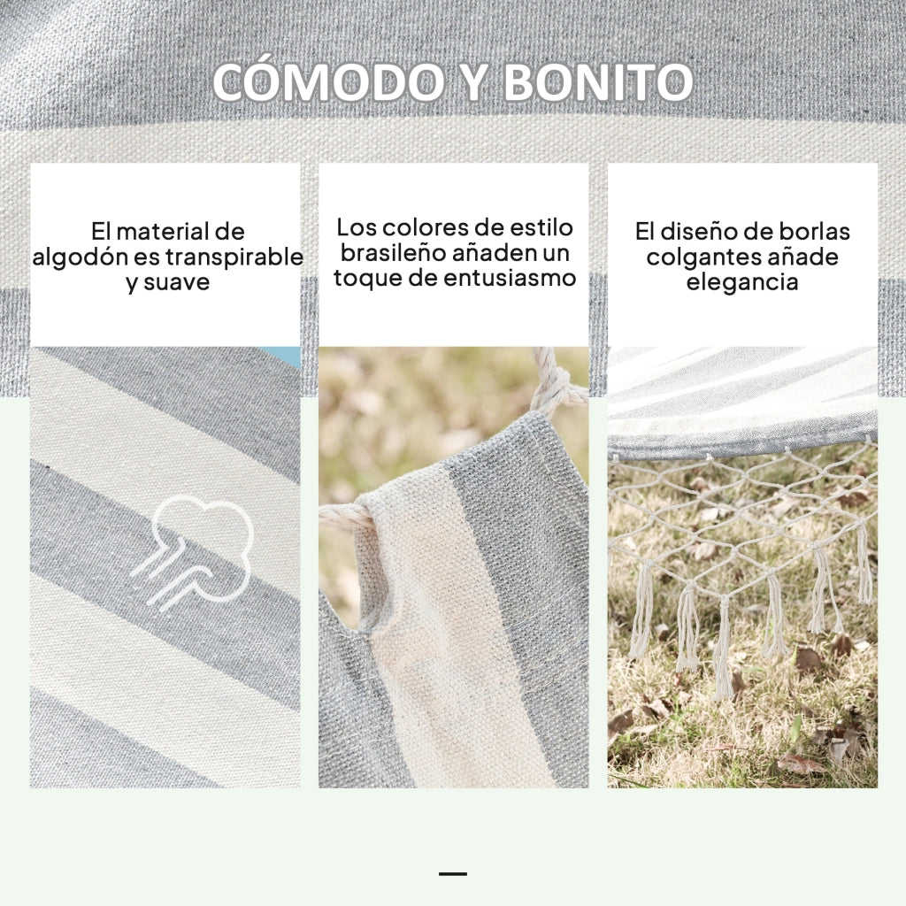 Amaca da giardino con traversini in legno ¨C zephmum ¨C grigio e crema 200x100 cm