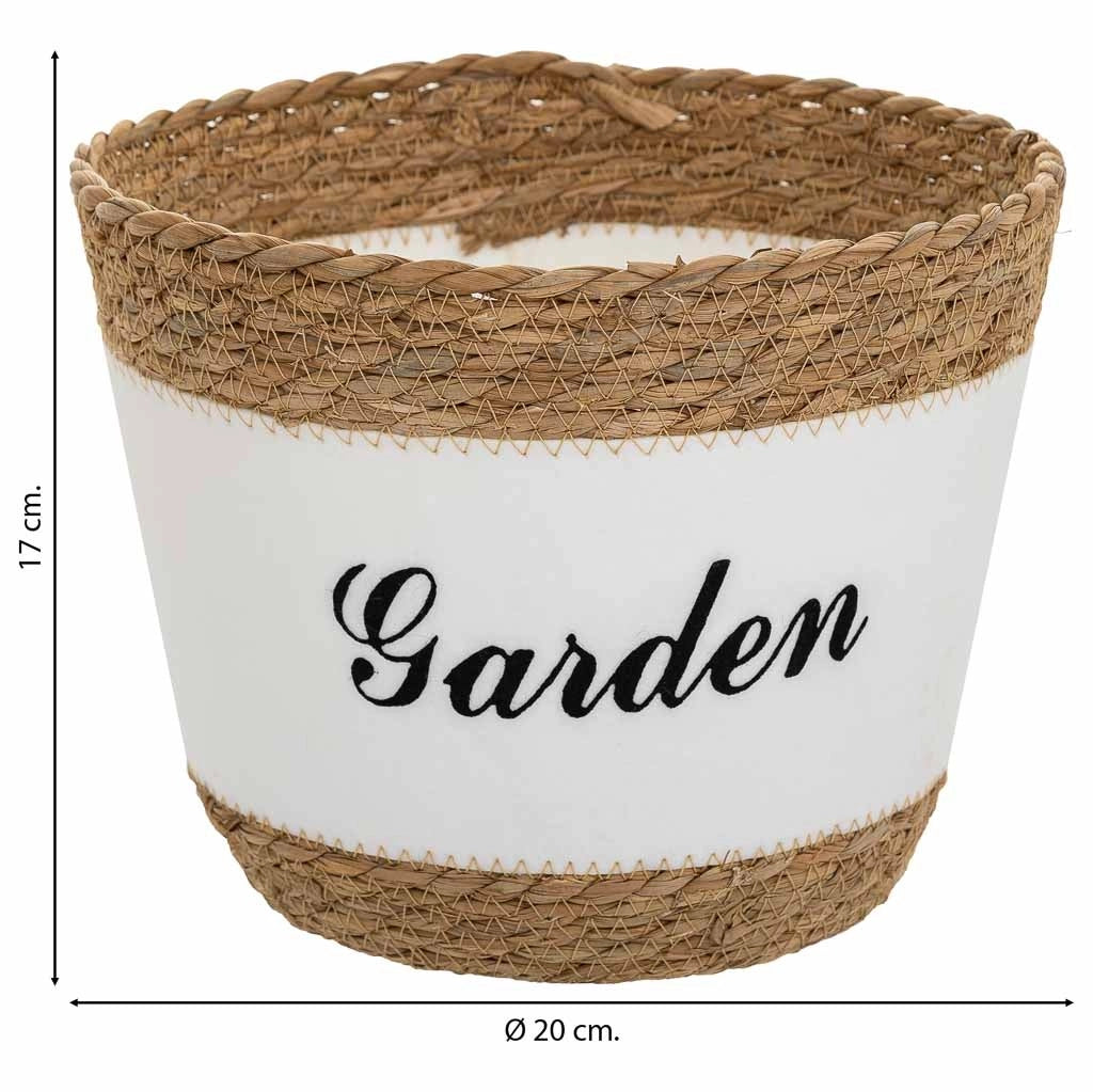 Cestino in fibra naturale e cotone bianco D25,5x20,5