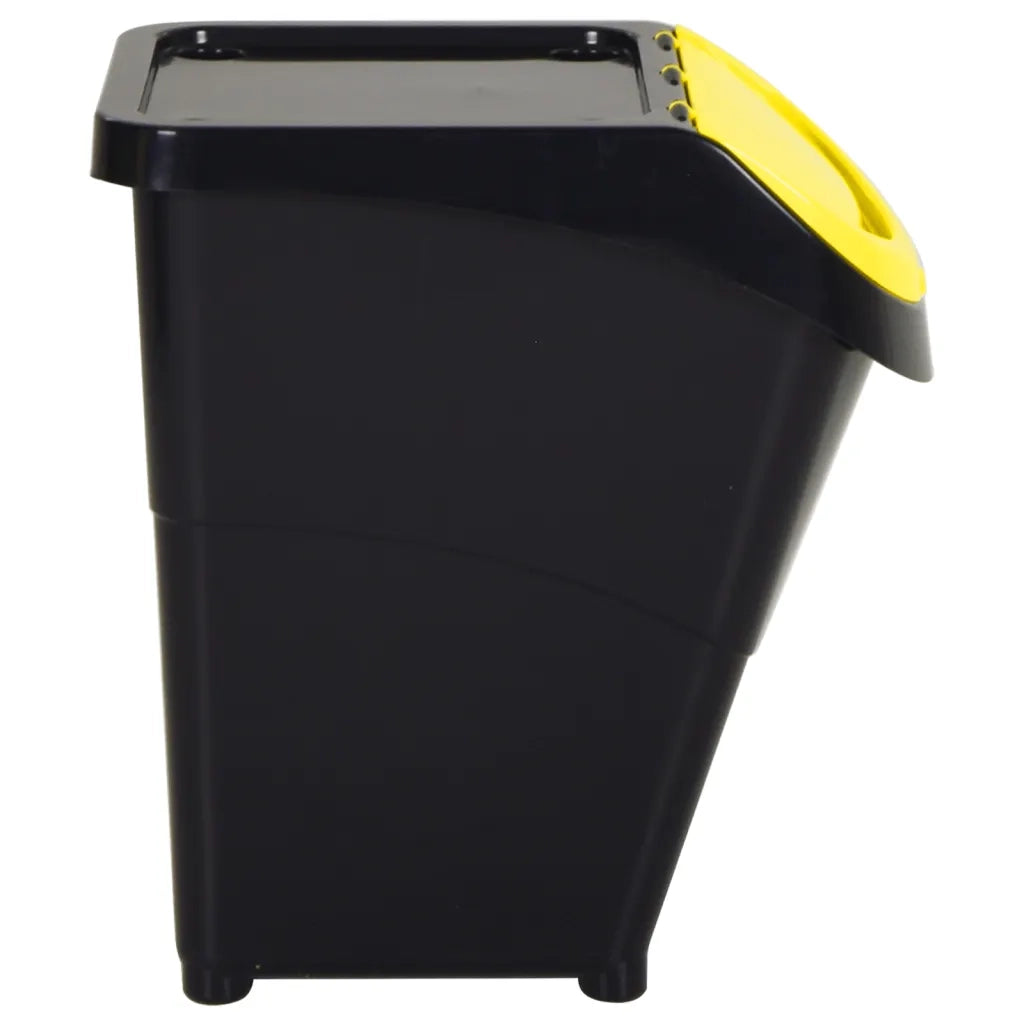 Cestini per Rifiuti Impilabili con Coperchi 3pz Neri PP 120L 364071