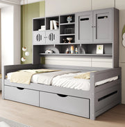 Letto 90x200 cm multifunzione con contenitore; cassetti; in legno grigio