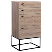 Cassettiera in legno chiaro a 4 ripiani con base in metallo Nero rustica