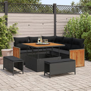 Set di divani da giardino  8 pezzi con cuscini in polyrattan nero e acacia