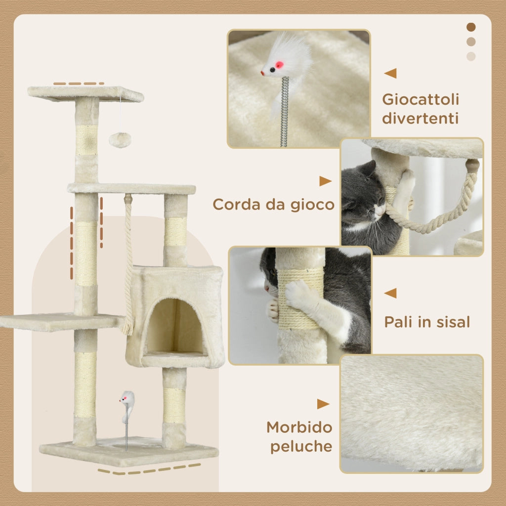 Tiragraffi Albero per Gatti con Cassetta e Pallina ¨C Minimal ¨C Beige 40x40x116 cm