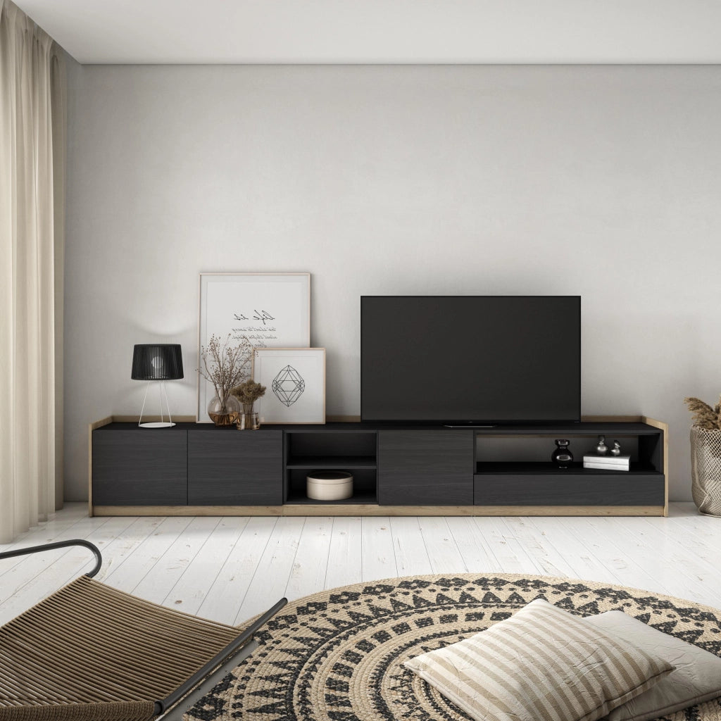 Mobile TV Soggiorno, 310x50x37 cm, Per TV fino a 80", Mobile Soggiorno, Nero e rovere