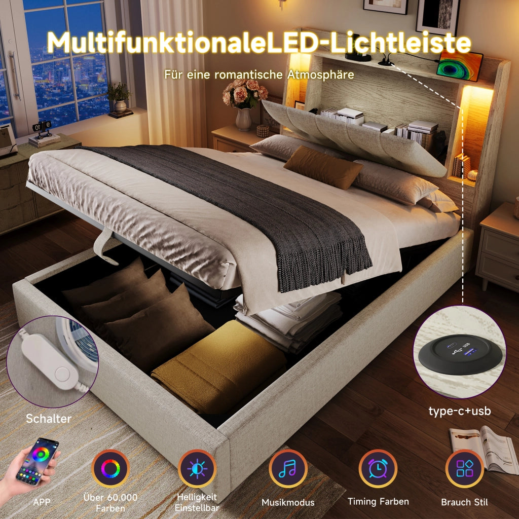 letto imbottito lino beige 90 x 200 cm