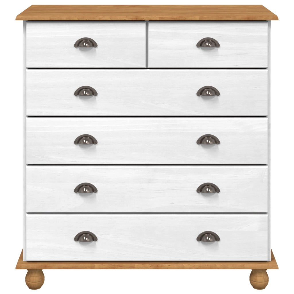 Cassettiera "ASKIM" Bianca 91x40x95,5 cm in Legno Massello di Pino