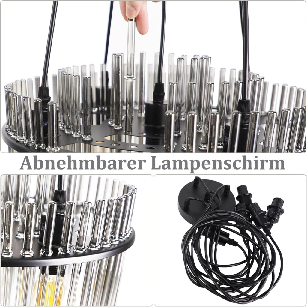 Lampada a Sospensione ZMH Vintage a 5 Fiamme E27 in Vetro Nero (senza Lampadina)