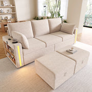 DIVANO Modulare U/L 190x130x85 cm in corda Beige con 2 pouf contenitore