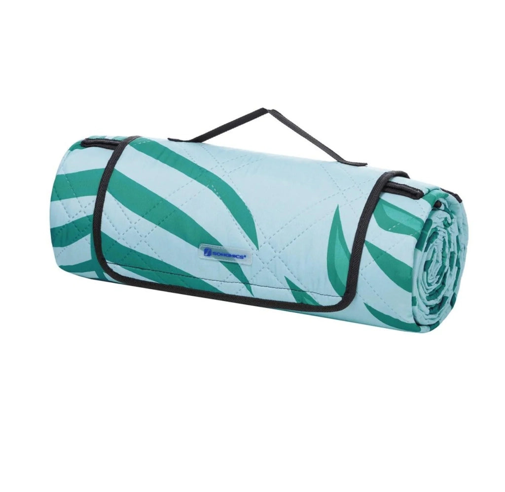 Coperta da picnic 200 x 200 cm Tappetino da spiaggia per campeggio Parco Cortile Superficie esterna impermeabile Lavabile in lavatrice Modello Felce e blu 12_0001565