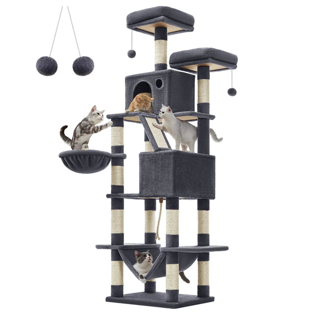 Grande albero per gatti con torre da gioco 206 cm grigio chiaro 12_0005987