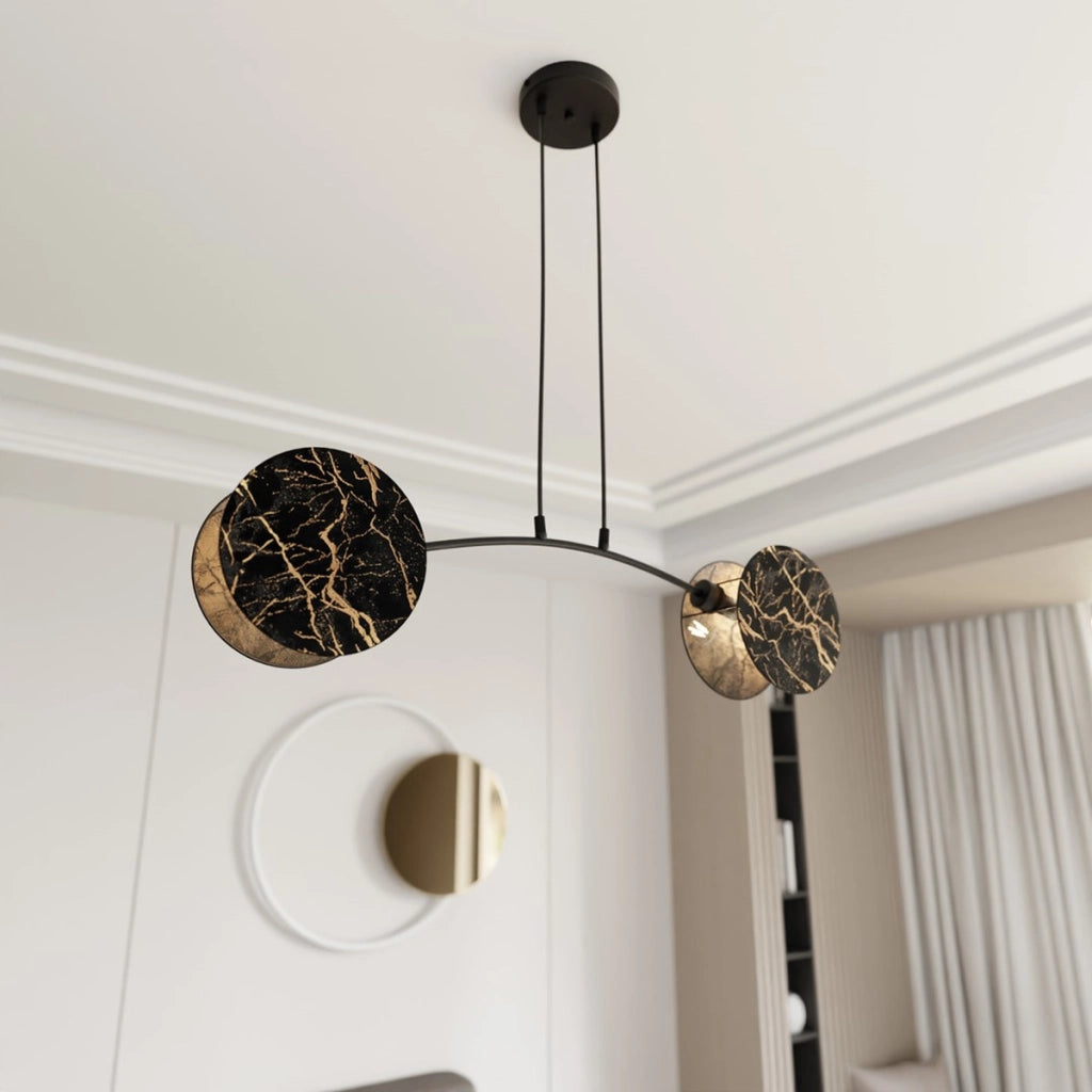 Lampada a sospensione MOTIF in acciaio nero con paralumi effetto marmo