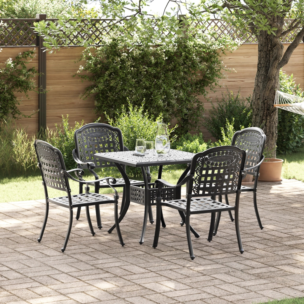 Set da pranzo da giardino 5 pezzi in alluminio pressofuso nero