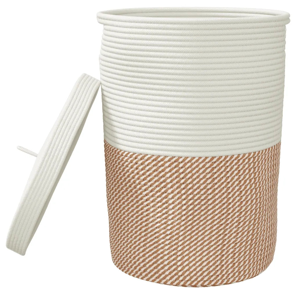 Cestino Portaoggetti Coperchio Marrone e Bianco Ø37x50cm Cotone 358480