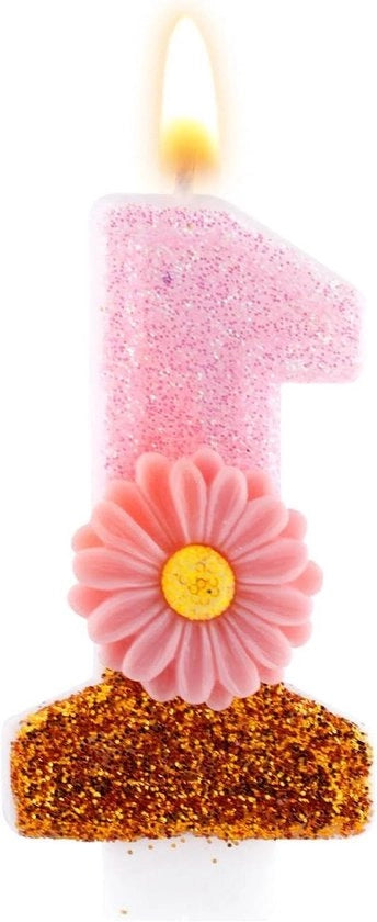 Candela per Prima Comunicazione Rosa con Decorazione di Fior di Loto in Oro - Per Prima Comunicazione - Topper di Torta per Ragazza con Bastoncino - Celebrazione e Regalo - 7,3cm di Lunghezza