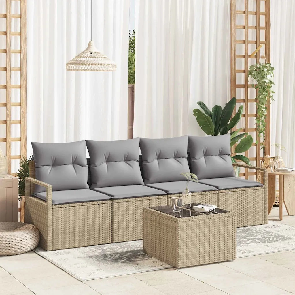 Set di divani con cuscino 5 pcs Beige e grigio polyrattan 3354919