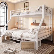DESMIU Letto a castello per bambini 90 × 200 cm e 140 × 200 cm con scarpiera e vani, senza materasso, bianco