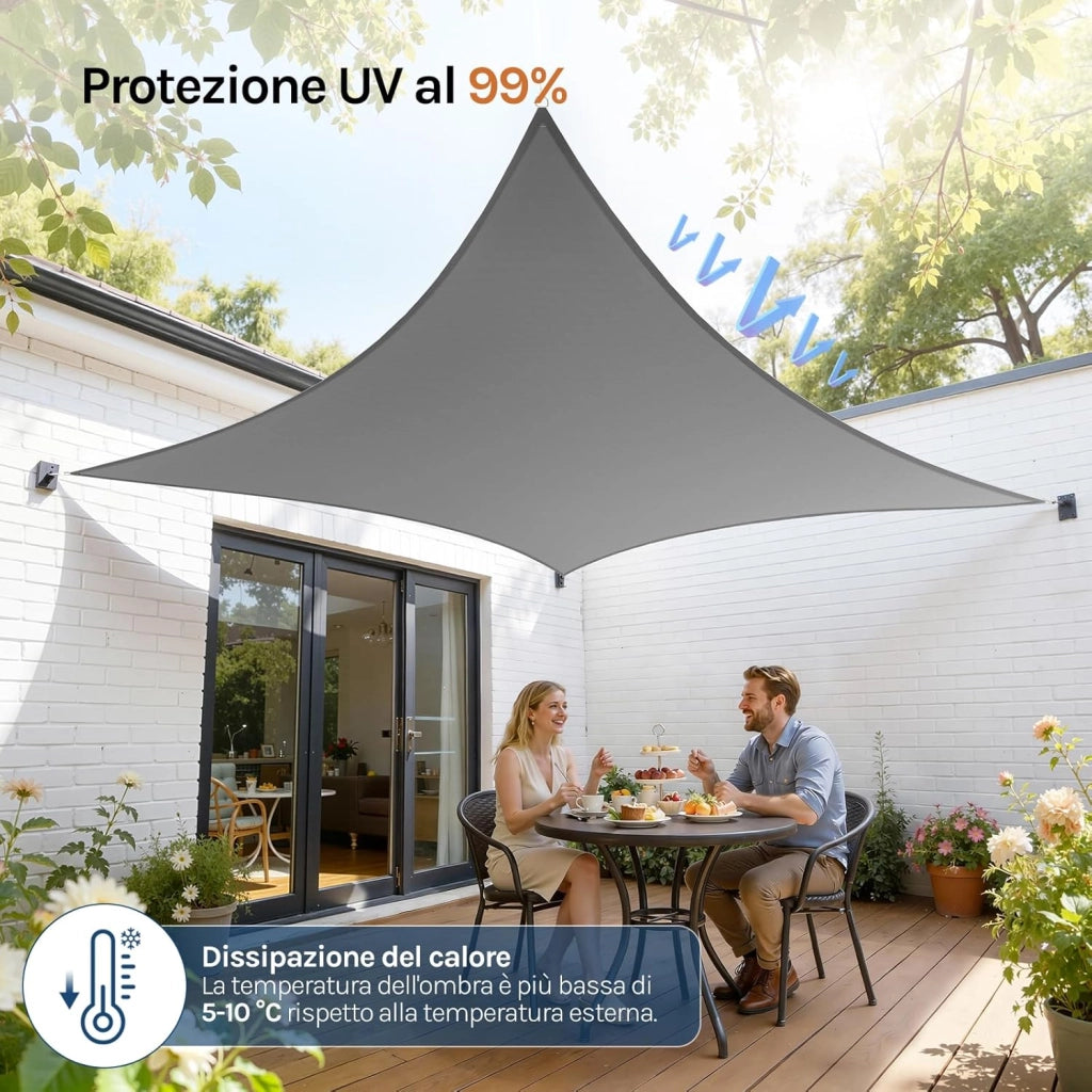 Vela ombreggiante 5x7m in HDPE 180 g/m² Traspirante Tenda a Vela Parasole Rettangolare Protezione Solare Respirante Anti UV Giardino Esterni Grigio