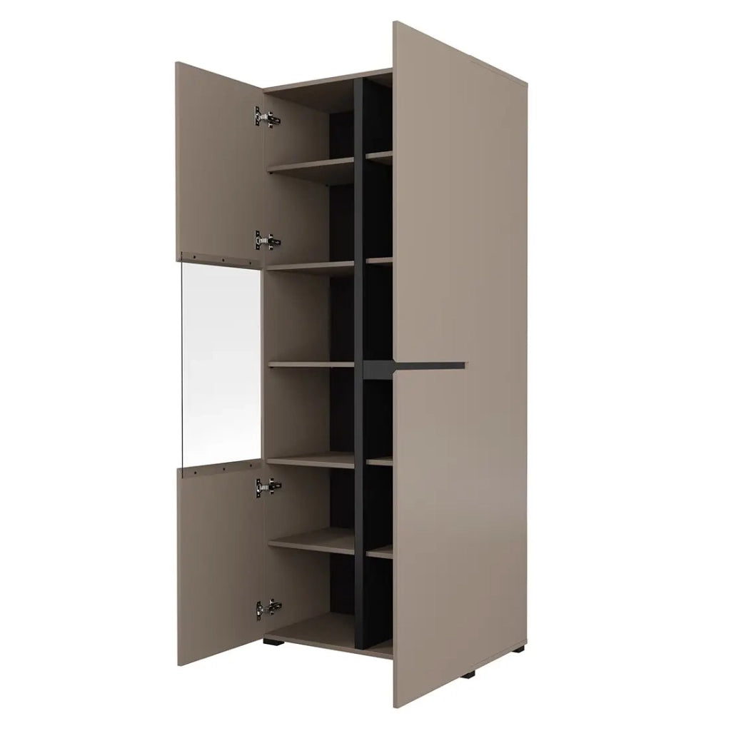 Vetrina alta 2 porte collezione HAVANA. Colori beige e nero.