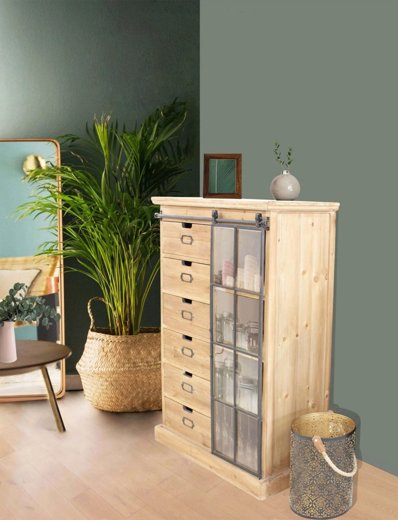 Cassettiera con anta scorrevole in Legno Metallo cm 82x39 5x123 - BRENNAN
