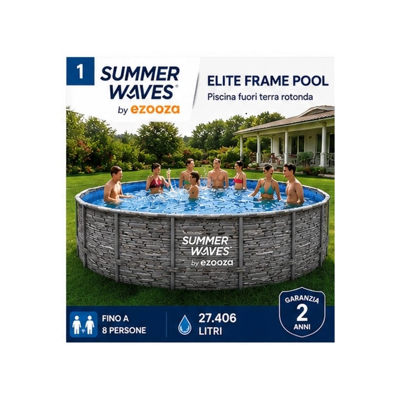 Piscina Fuori Terra Summer Waves by Ezooza Ø 549 x 132 cm Kit Completo: Pompa SkimmerPlus Scaletta, Copertura Kit Pulizia