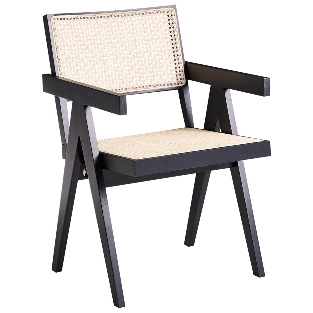 Sedia da pranzo di design in legno e vimini naturale nera schienale minimalista soggiorno sala da pranzo