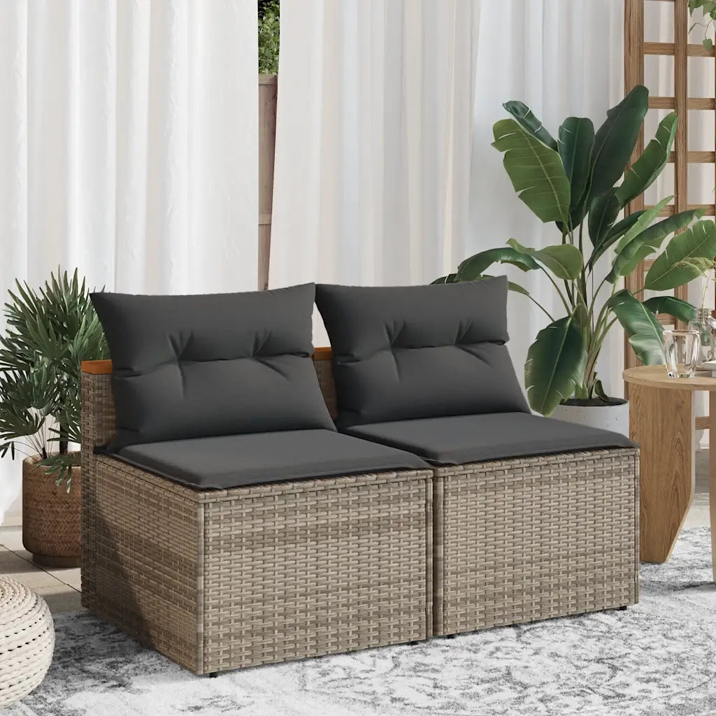 Divani Giardino Senza Braccioli con Cuscini 2 Grigi Polyrattan