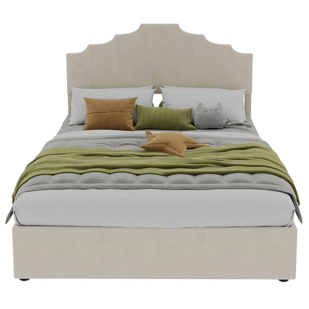 Letto Contenitore Imbottito ¨C MINIMAL ¨C Testiera Morbida, Beige, 140x200