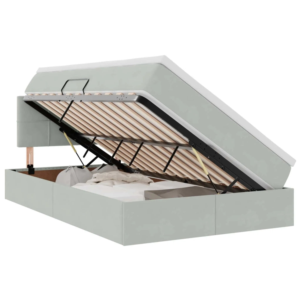 Letto con contenitore e LED Grigio chiaro 120 x 190 cm Velluto