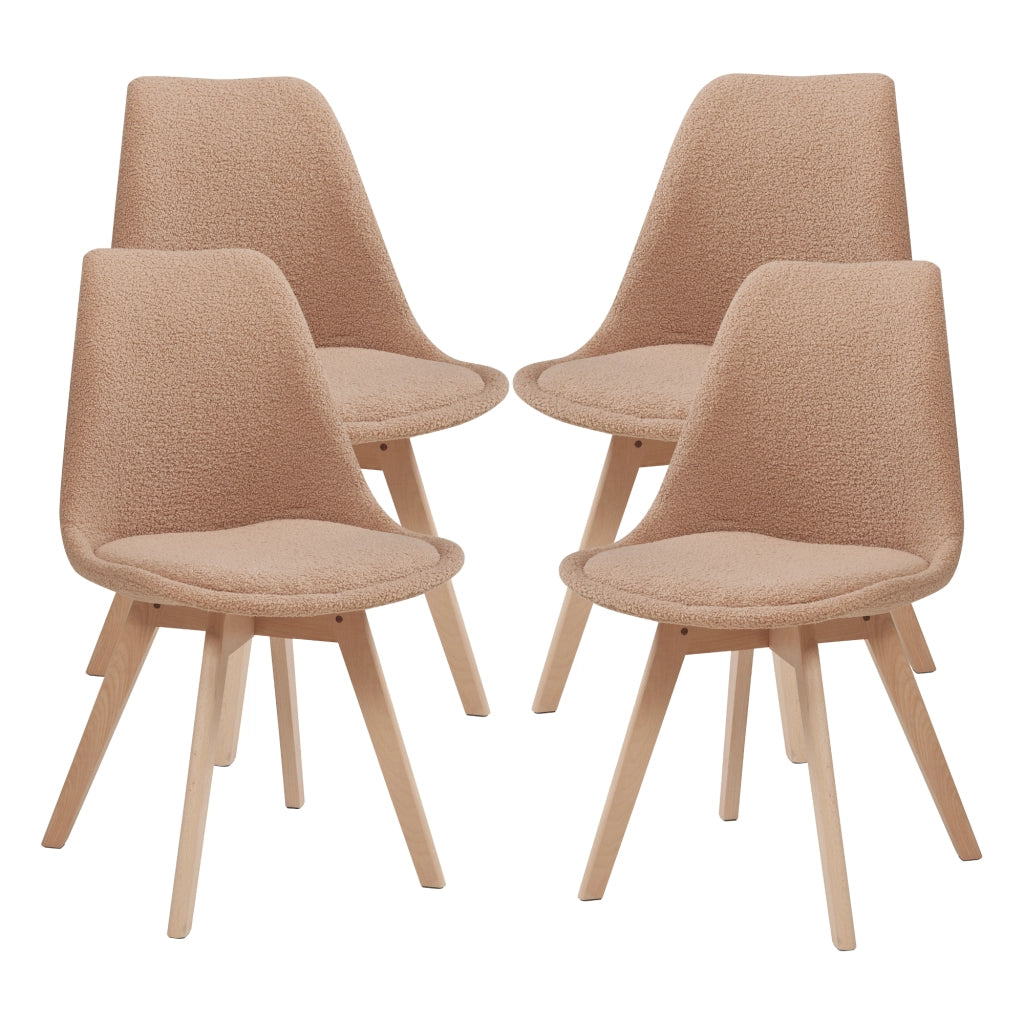 Set Fläten di 4 Sedie da Sala con Seduta Imbottita Rivestimento in Tessuto Bouclé Tortora [en.casa]