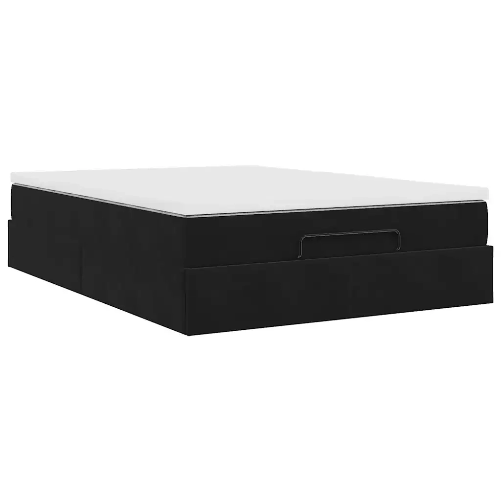 Struttura Letto Pouf con Materasso Nero 140x200 cm in Velluto 3311191